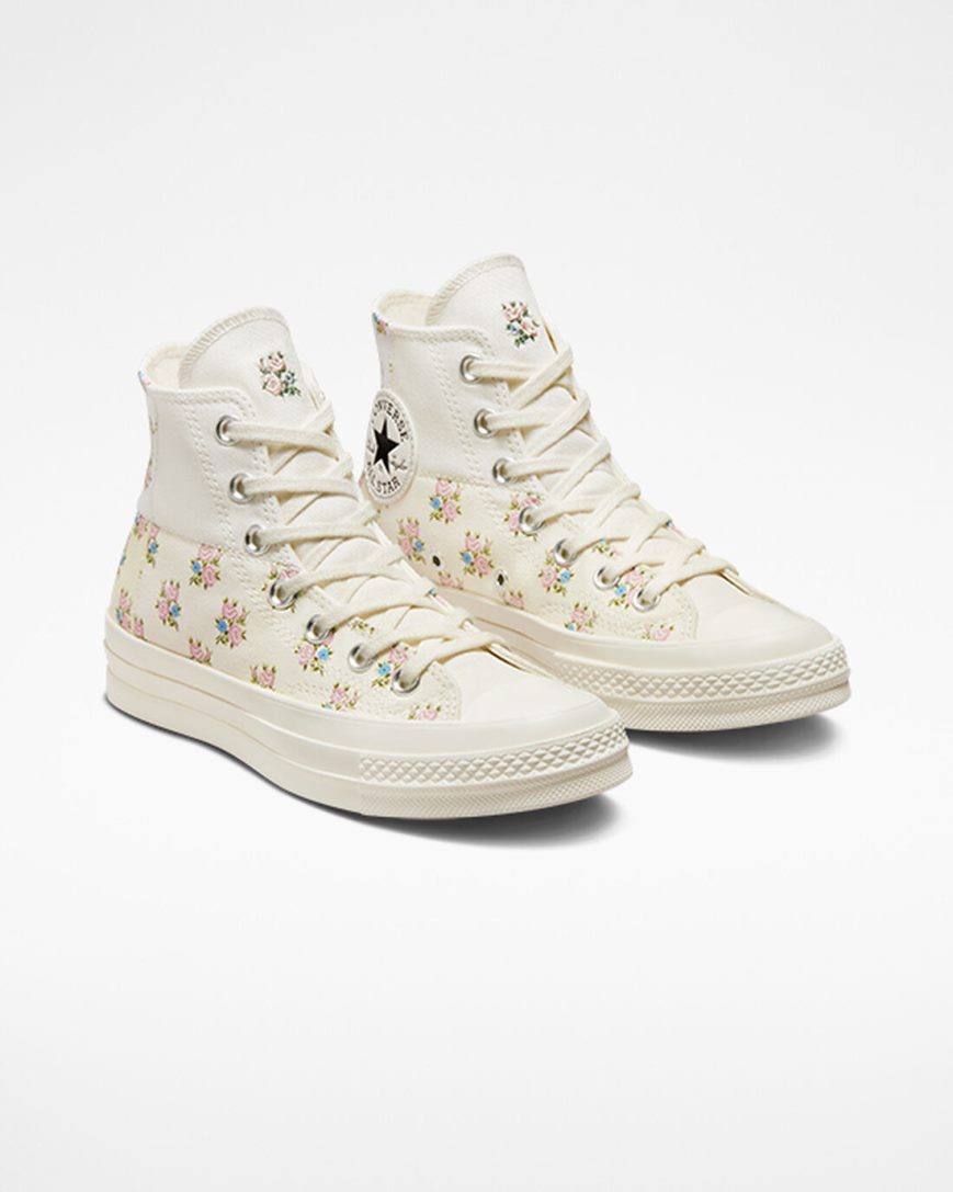 Women's Converse Chuck 70 Patchwork Floral High Top Shoes Beige / White | AU 659E3J